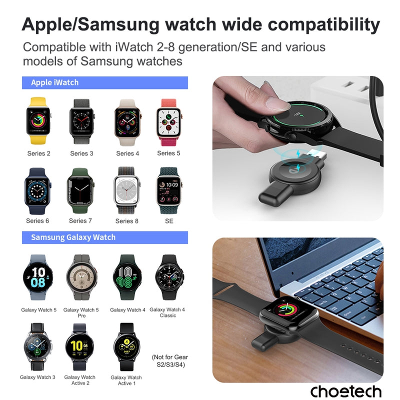 CHOETECH T606-F USB-A +USB-C Magnetic Charger for Samsung & Apple Watch