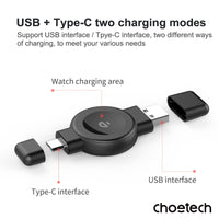 CHOETECH T606-F USB-A +USB-C Magnetic Charger for Samsung & Apple Watch