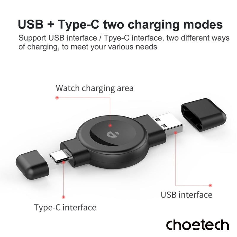 CHOETECH T606-F USB-A +USB-C Magnetic Charger for Samsung & Apple Watch
