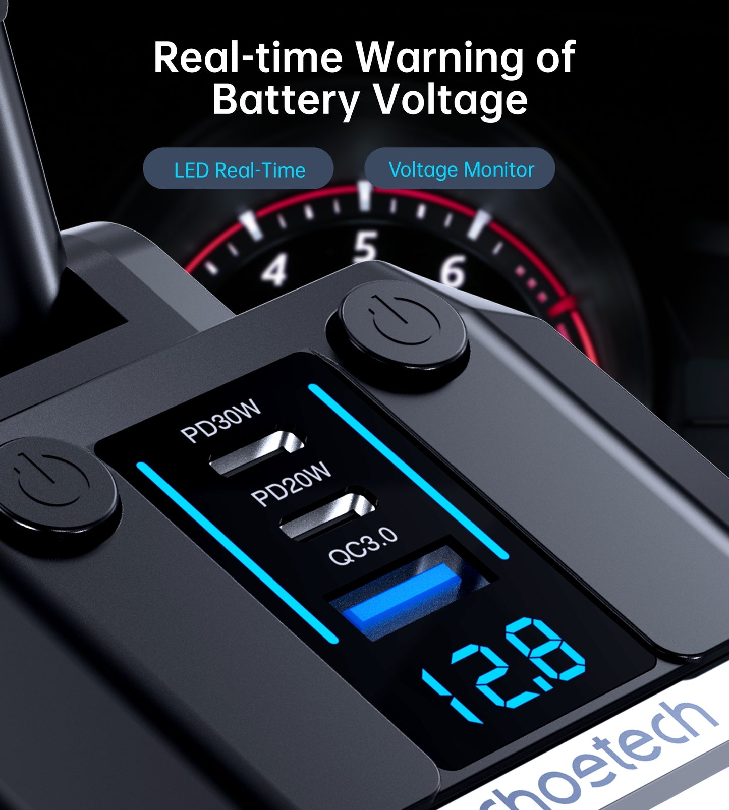 CHOETECH TC0020 45W 2 Sockets + 2x USB-C + 1x USB-A Cigarette Lighter Splitter