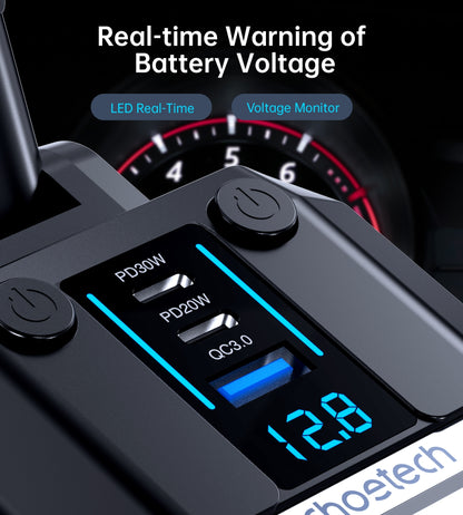 CHOETECH TC0020 45W 2 Sockets + 2x USB-C + 1x USB-A Cigarette Lighter Splitter