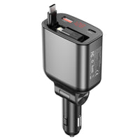 CHOETECH TC0033 105W USB-C+USB-A Fast car charger with Stretchable USB-C + Lightning cables