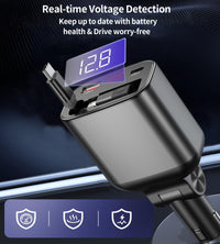CHOETECH TC0033 105W USB-C+USB-A Fast car charger with Stretchable USB-C + Lightning cables