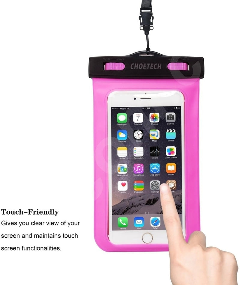CHOETECH WPC007-PK Universal WaterProof Cell Phone Pouch bag up to 8-inch (Pink)