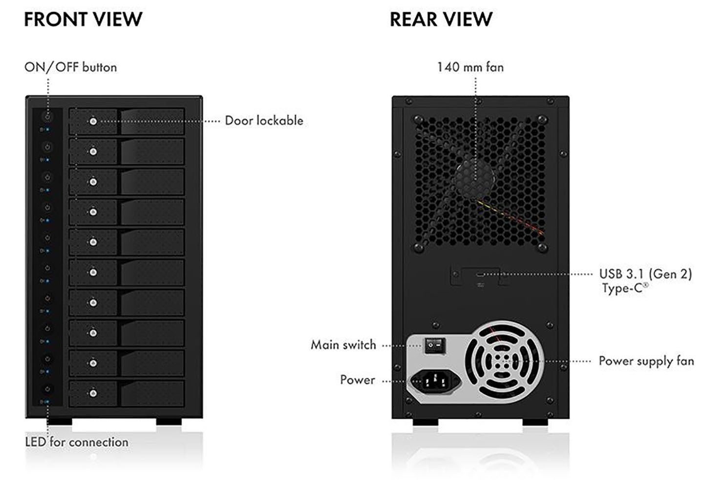 ICY BOX IB-3810-C31 SINGLE enclosure for 10x HDD with USB 3.1 (Gen 2) Type-C or Type-A interface