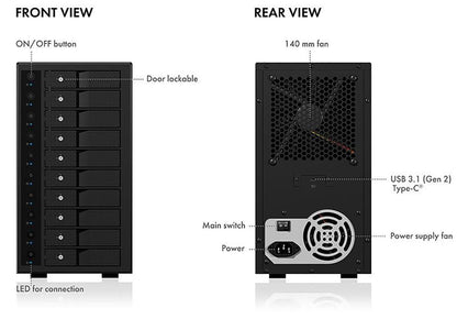 ICY BOX IB-3810-C31 SINGLE enclosure for 10x HDD with USB 3.1 (Gen 2) Type-C or Type-A interface