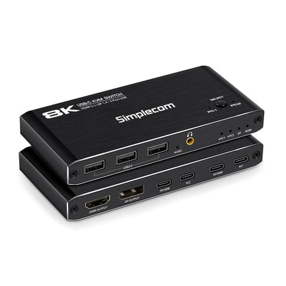 Simplecom KM470 2-Port USB-C KVM Switch 8K Docking Station HDMI 2.1 DP for Laptop Tablet