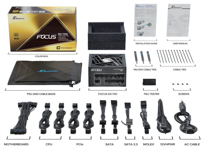 Seasonic FOCUS GX-750 ATX 3.0 750W Gold PSU (SSR-750FX3)