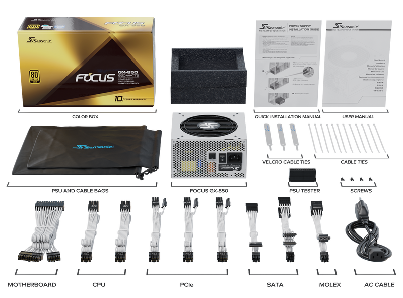 Seasonic FOCUS GX-850 White 850W ATX 3.0 Gold Modular PSU