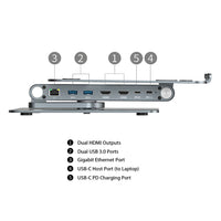 Simplecom CHT660 Adjustable Aluminium Laptop Stand with 6-Port USB-C Docking Station Dual 4K HDMI Display