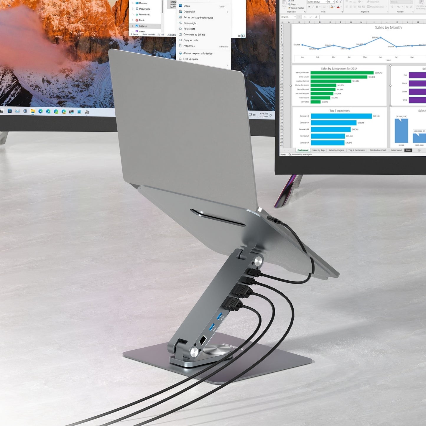 Simplecom CHT660 Adjustable Aluminium Laptop Stand with 6-Port USB-C Docking Station Dual 4K HDMI Display