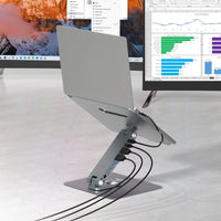 Simplecom CHT660 Adjustable Aluminium Laptop Stand with 6-Port USB-C Docking Station Dual 4K HDMI Display