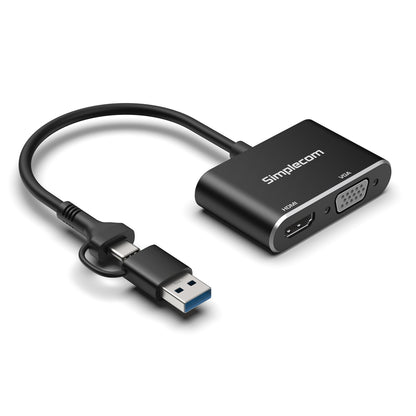 Simplecom DA326C USB 3.0 and USB-C to HDMI + VGA Video Card Adapter Full HD 1080p