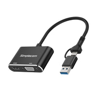 Simplecom DA326C USB 3.0 and USB-C to HDMI + VGA Video Card Adapter Full HD 1080p
