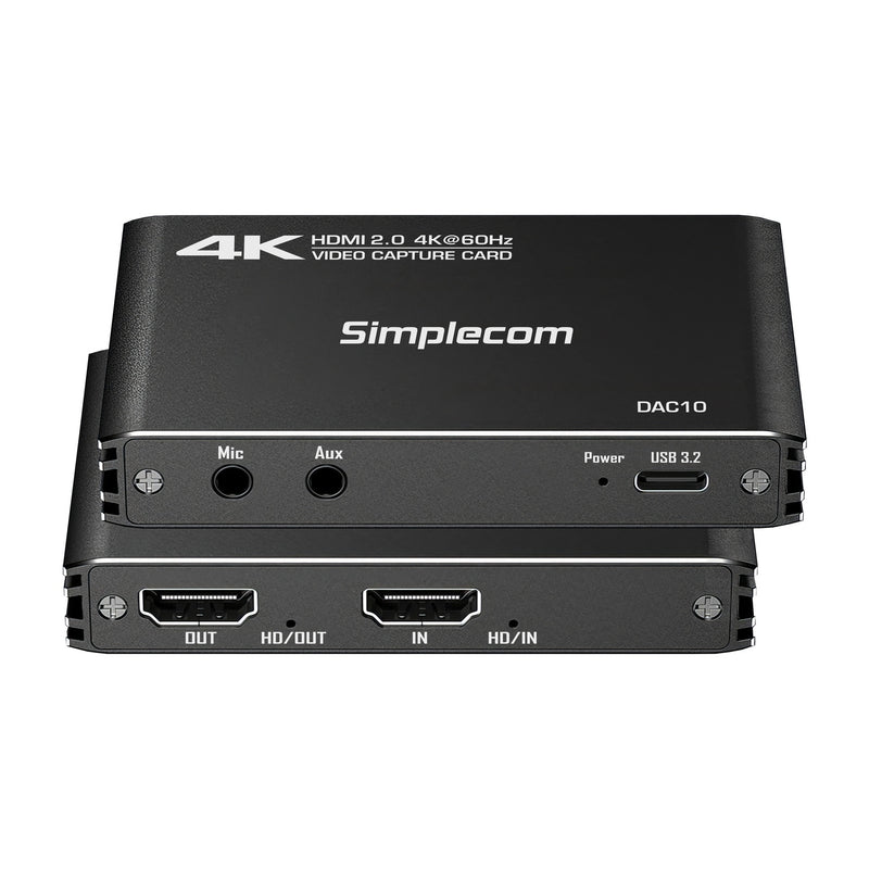 Simplecom DAC10 HDMI 2.0 to USB 4K@60hz Video Capture Card Stream and Record in 4K 60FPS