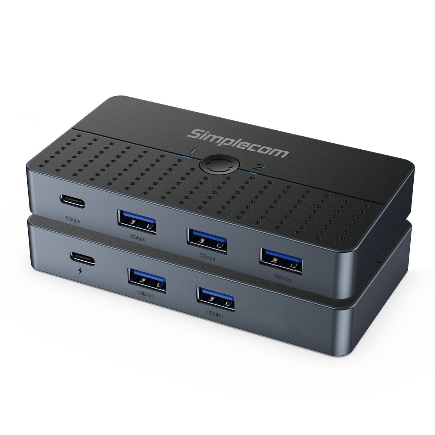 Simplecom KM320 2-Way SuperSpeed USB Switch 4-Port Hub with USB-C USB 3.0 5Gbps