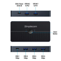 Simplecom KM320 2-Way SuperSpeed USB Switch 4-Port Hub with USB-C USB 3.0 5Gbps