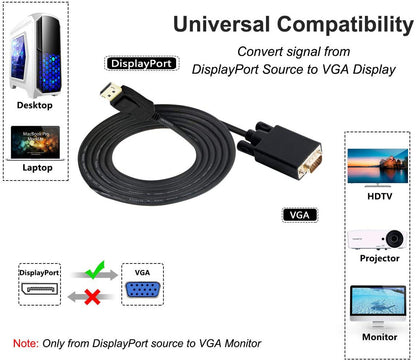 1.8M Display Port DP Male To VGA/M Cable Converter Connector Adaptor