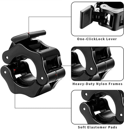 2Pcs 2in / 50mm Olympic Dumbbell Clamps Barbell Clamps Collars Clips Bar Plates Collar Clips Black