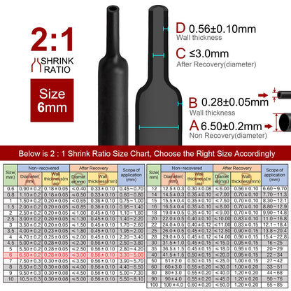 2m Polyolefin Shrink Tube 15/64" (6mm) 2:1 Ratio Heat Shrink Tubing Sleeving Wrap Shrinking