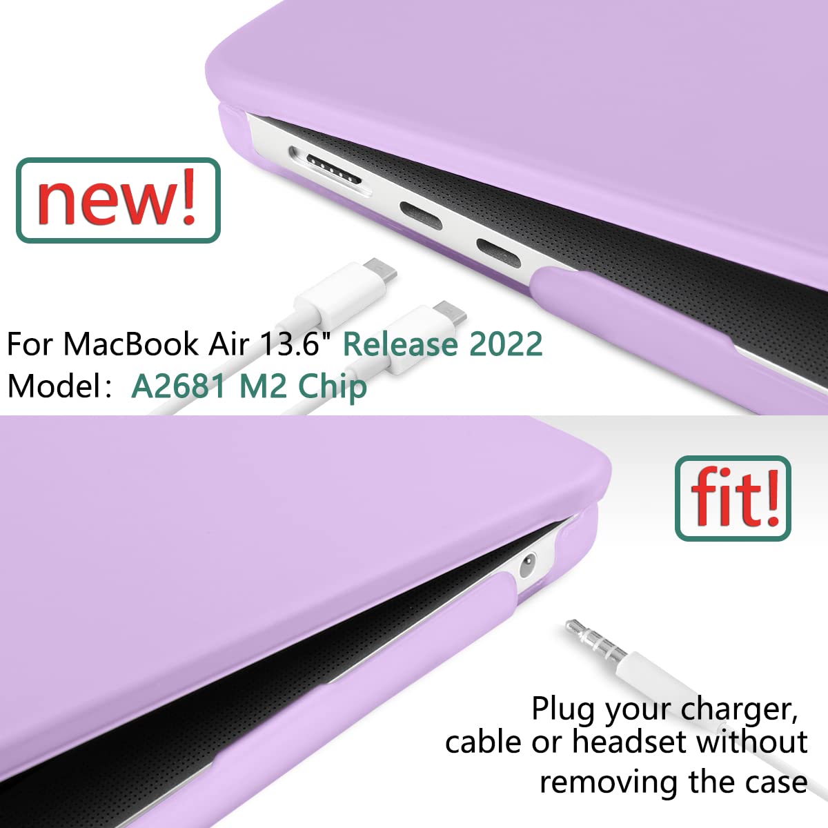 Suitable for  2023 2022 MacBook Air 13 inch case M2 Model A2681 Hard Shell Case Keyboard Cover Purple