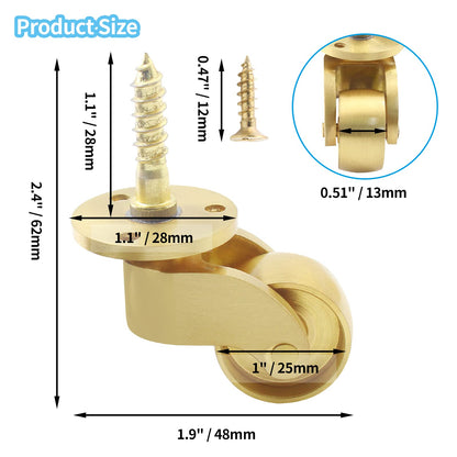 25mm Castor Brass Caster Wheel Swivel Vintage Chairs Cabinet Bed Furniture Wheels Brass