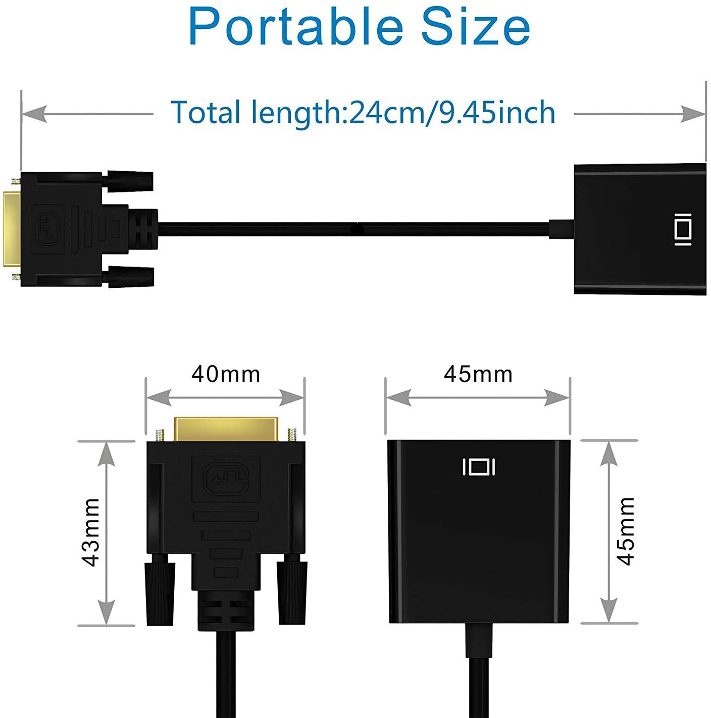 DVI to VGA Adapter,ABLEWE 1080p Active DVI-D to VGA Adapter Converter 24+1 Male to Female Adapter