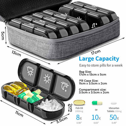 Weekly Pill Organizer 3 Times a Day Pill Box Daily Pill Case Vitamin, Medicine Case Grey