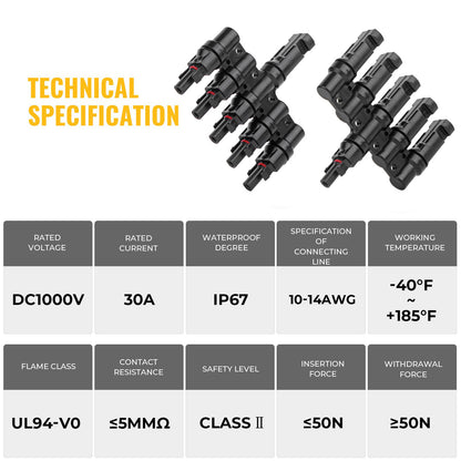 1 Pair 5 To 1 5 branch Waterproof T Branch Cable Connectors Solar PV Panel Connector Male & Female