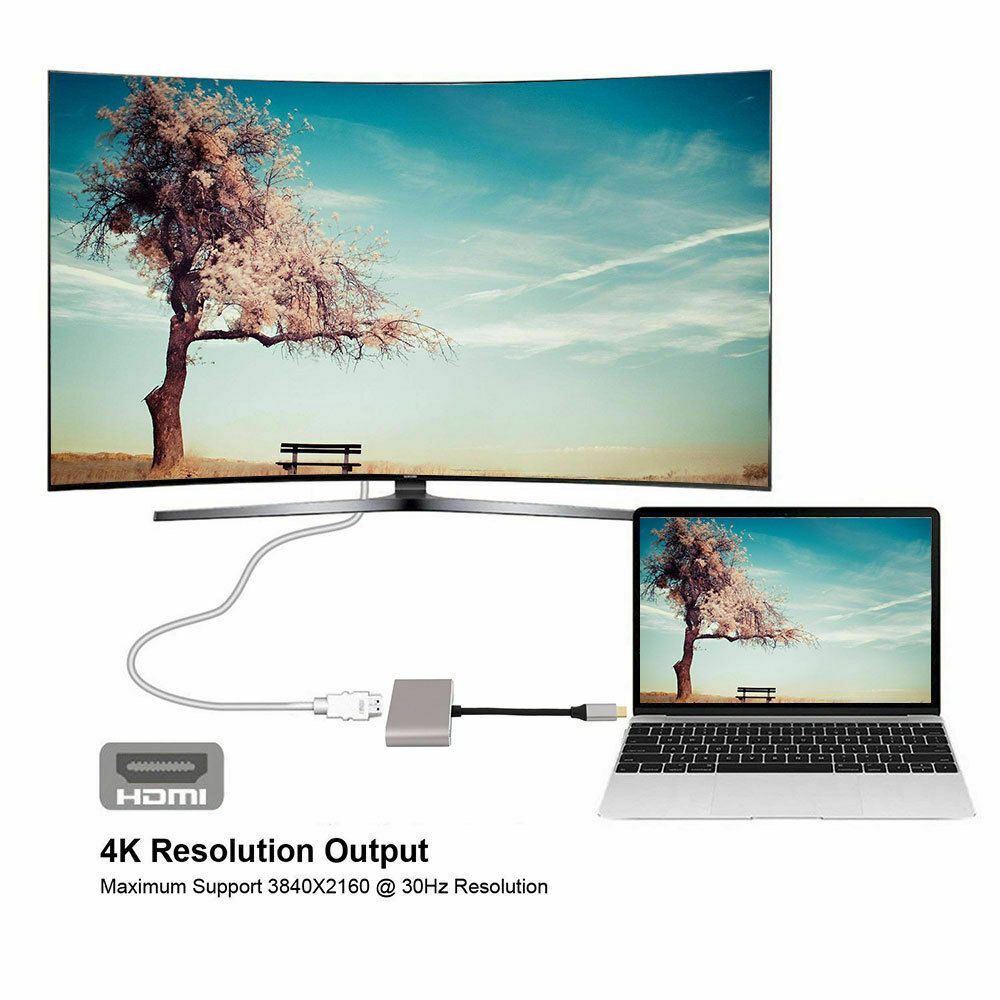 USB Type C to HDMI 4K VGA Adapter For Macbook Chromebook Pixel XPS 13 iPad Pro