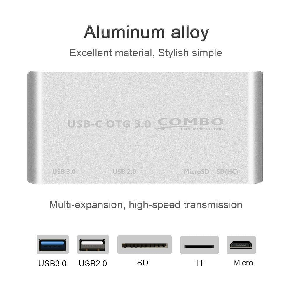 USB-C OTG Hub to USB 3.0 2.0+TF Card Reader Micro USB Power Charging Port