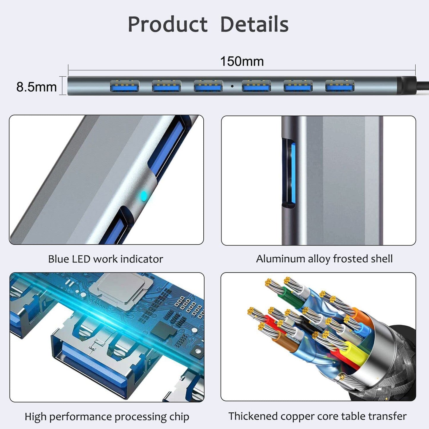 USB Hub 3.0 7 Ports Aluminium USB C to USB 3.0 Hub for MacBook Mac Pro/Mini  iMac Laptop