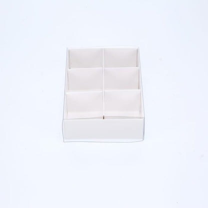 100 Pack of White Card Chocolate Sweet Soap Product Reatail Gift Box - 6 Bay Compartments - Clear Slide On Lid - 12x8x3cm