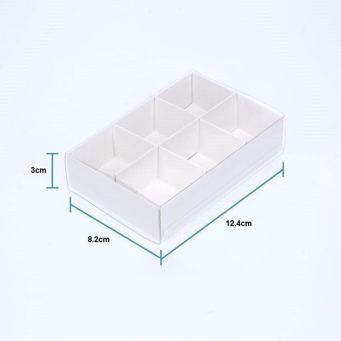 100 Pack of White Card Chocolate Sweet Soap Product Reatail Gift Box - 6 Bay Compartments - Clear Slide On Lid - 12x8x3cm