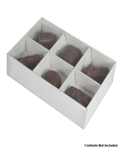 100 Pack of White Card Chocolate Sweet Soap Product Reatail Gift Box - 6 Bay Compartments - Clear Slide On Lid - 12x8x3cm