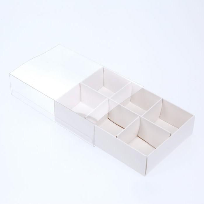 100 Pack of White Card Chocolate Sweet Soap Product Reatail Gift Box - 6 Bay Compartments - Clear Slide On Lid - 12x8x3cm