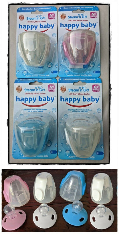 25 x 4 Pack (100 Pieces) -Wholesale Resell Retail  Happy Baby Steam n Go Cherry Silicone Soother