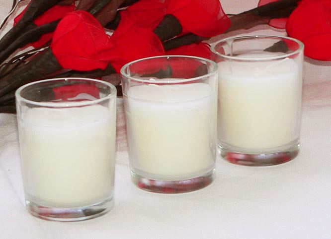 25 White Wax Clear Glass Holder Votive Candle - Wedding Event Centrepiece Table Decoration