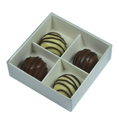 50 Pack of White Card Chocolate Sweet Soap Product Retail Gift Box - 4 Bay Compartments - Clear Slide On Lid - 8x8x3cm