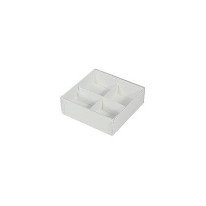 50 Pack of White Card Chocolate Sweet Soap Product Retail Gift Box - 4 Bay Compartments - Clear Slide On Lid - 8x8x3cm