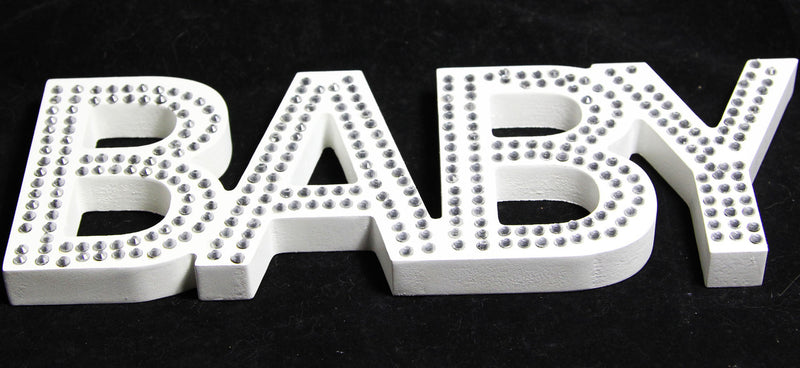 White Baby Nursery 30cm Sign Plaque Plate with Diamantes Newborn Gift Homeware Bedroom Decoration Wall Art