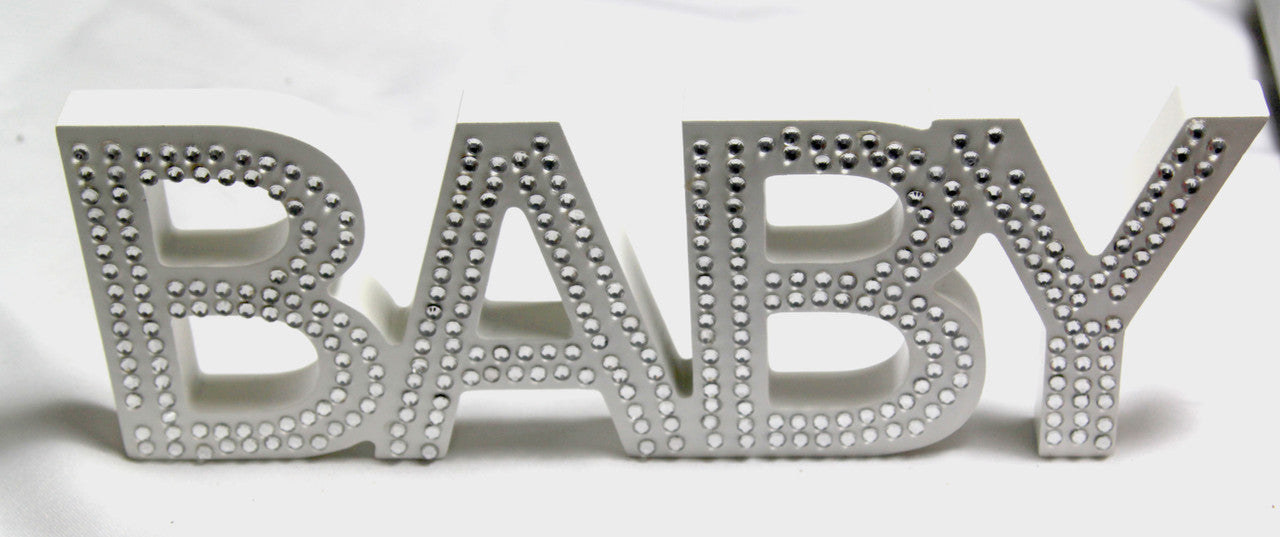 White Baby Nursery 30cm Sign Plaque Plate with Diamantes Newborn Gift Homeware Bedroom Decoration Wall Art