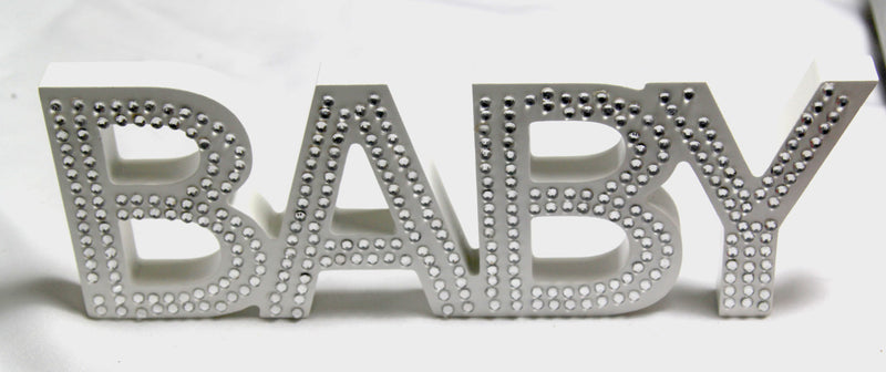 White Baby Nursery 30cm Sign Plaque Plate with Diamantes Newborn Gift Homeware Bedroom Decoration Wall Art