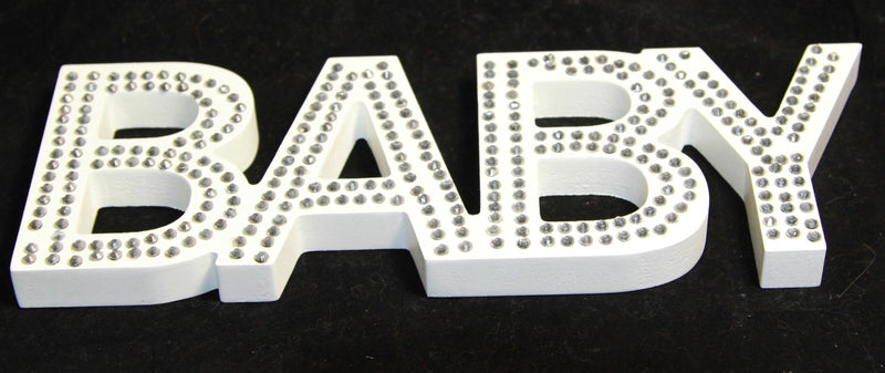 White Baby Nursery 30cm Sign Plaque Plate with Diamantes Newborn Gift Homeware Bedroom Decoration Wall Art