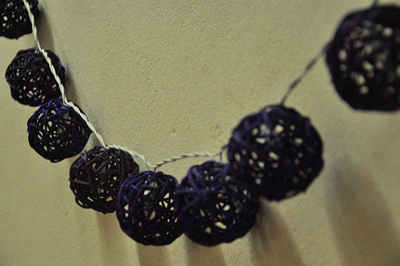 1 Set of Black 5cm Rattan Cane 20 Ball Battery Powered 3m String Lights Christmas Gift Home Wedding Party Bedroom Decoration Table Centrepiece