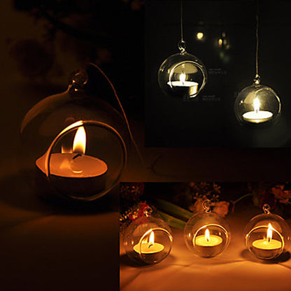 10 x Hanging Clear Glass Ball Tealight Candle Holder  - 10cm Diameter / High - Wedding Globe Decoration Terrarium Succulent Plant Mini Garden Holder Decor Craft Gift