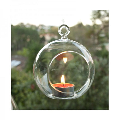 50 x Wholesale Lot of Hanging Clear Glass Ball Tealight Candle Holder  - 8cm Diameter / High - Wedding Globe Decoration Terrarium Succulent Plant Mini Garden Holder Decor Craft Gift