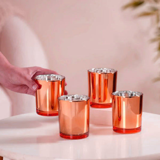 10 Pack Copper Votive Tealight Candle Holders Valentines Day Mercury  Wedding Decor Glass Candlestick Party Decorations Bridal Baby Shower Event