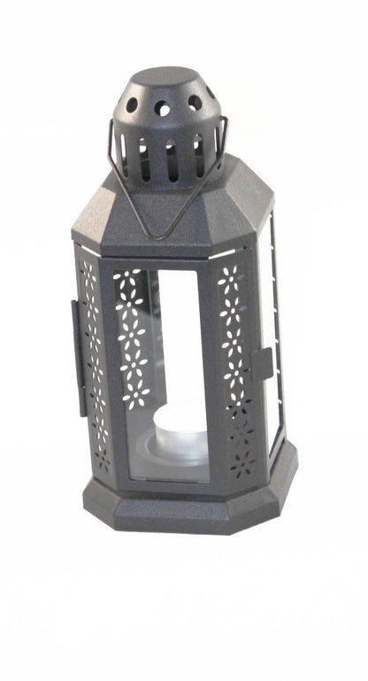 5 Pack of Dark Grey Metal Miners Lantern Summer Wedding Home Party Room Balconey Deck Decoration 21cm Tealight Candle