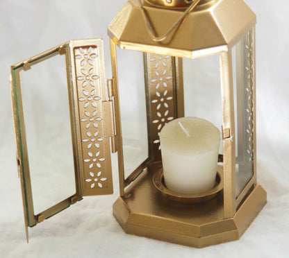 5 Pack of Gold Metal Miners Lantern Summer Xmas Wedding Home Party Room Balconey Deck Decoration 21cm Tealight Candle